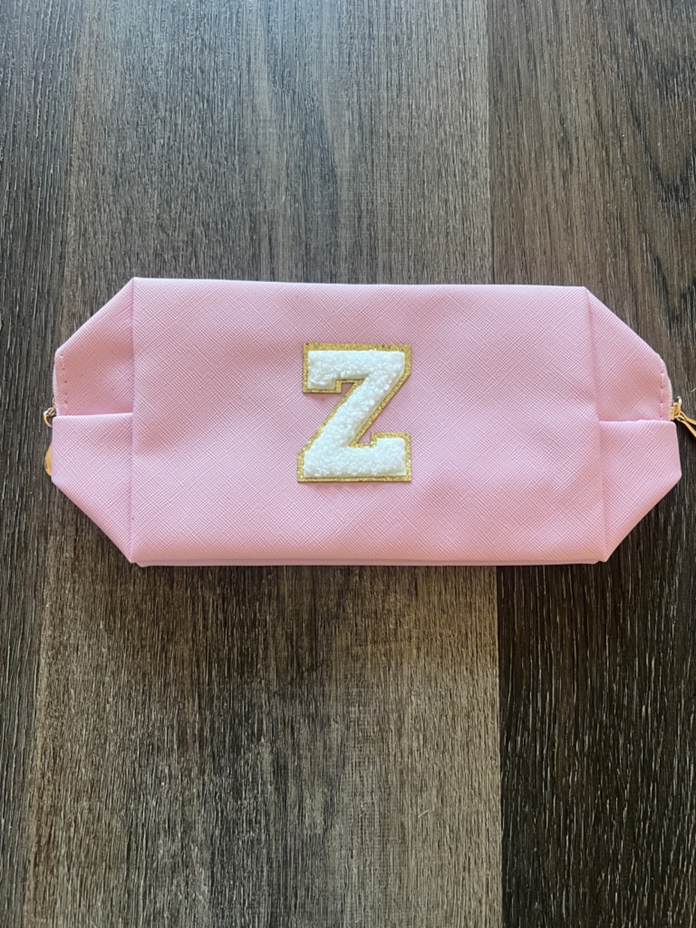 (51) New Pink Cosmetic Pouch with Gold-Trimmed 'Z' Initial
